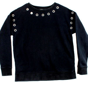 Forever 21 Sweatshirt Womens Sz Sm Black Pullover Casual Fleece Grommet Detail